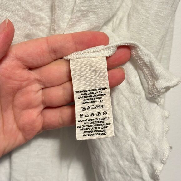 Free People Top Women's XS Bittersweet Ivory Linen Blend Cold Shoulder Shirt - Picture 4 of 7